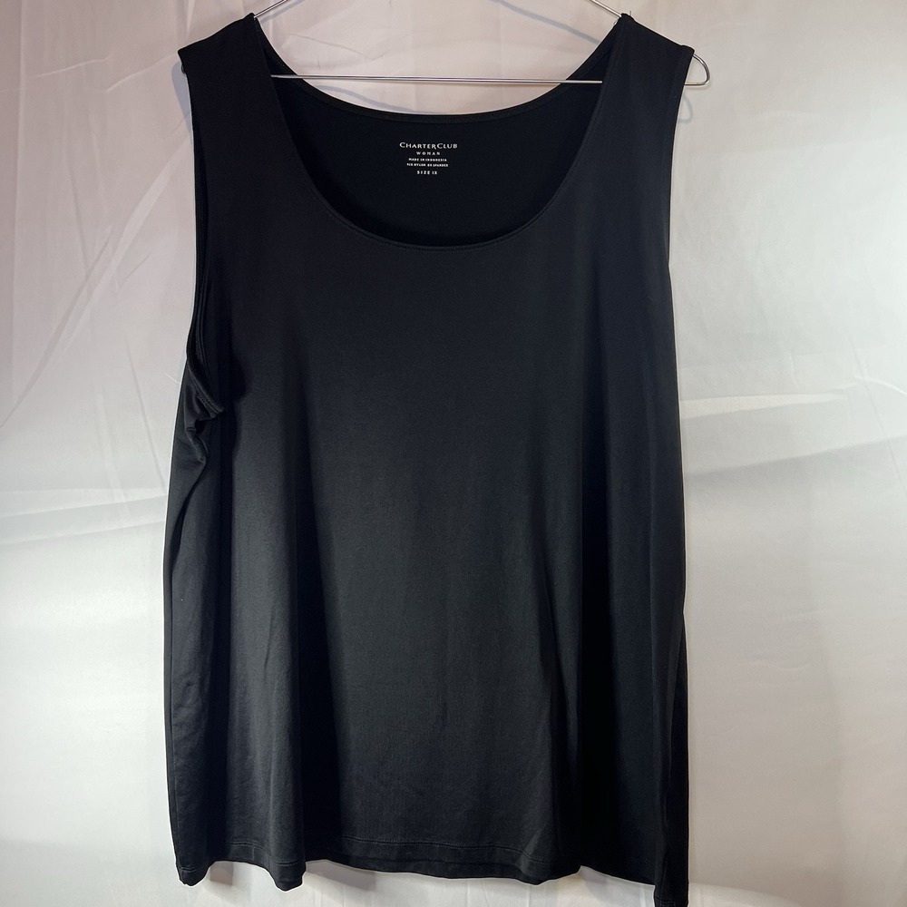 Charter Club Women's Supima Cotton Scoop Neck Camisole Tank Black Size 1X